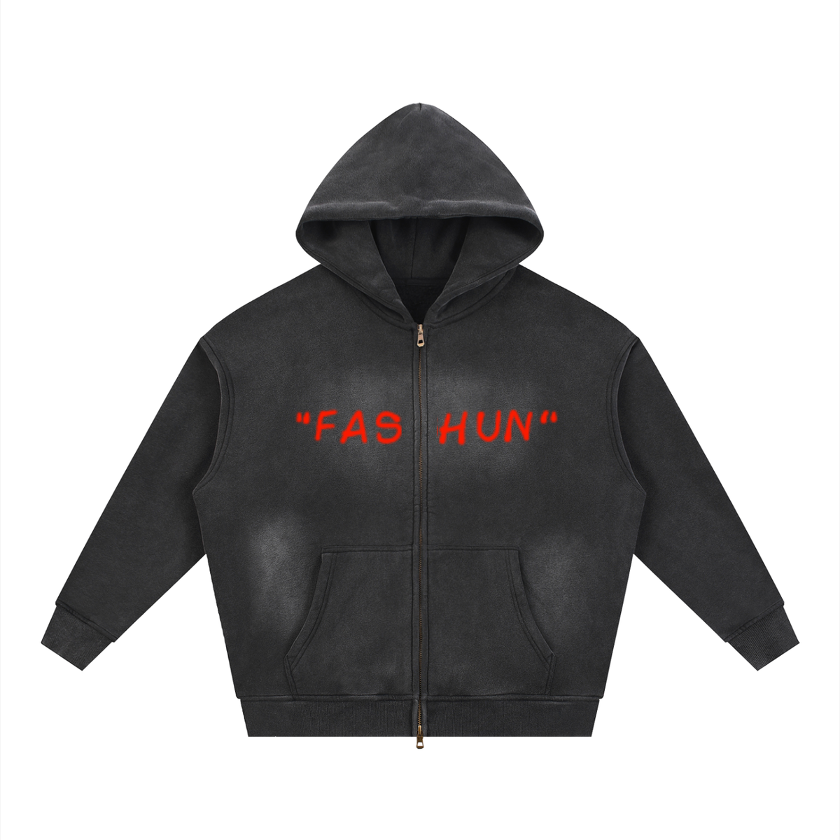 "FASHUN" Handwritten Sunfade Two-way Zipper Boxy Hoodie