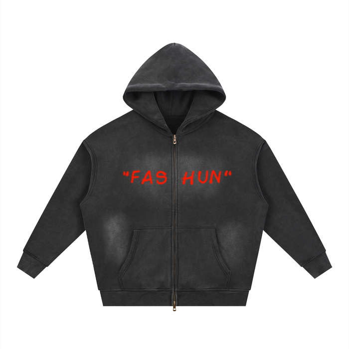 "FASHUN" Handwritten Sunfade Two-way Zipper Boxy Hoodie