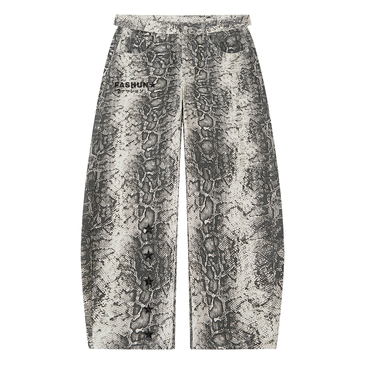 STAR-FASHUN Snake Print Barrel Leg Pants